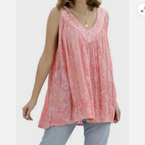 Nwt FUNKY STUFF boho marble tie dye embroidered tank BLOUSE TOP 1X